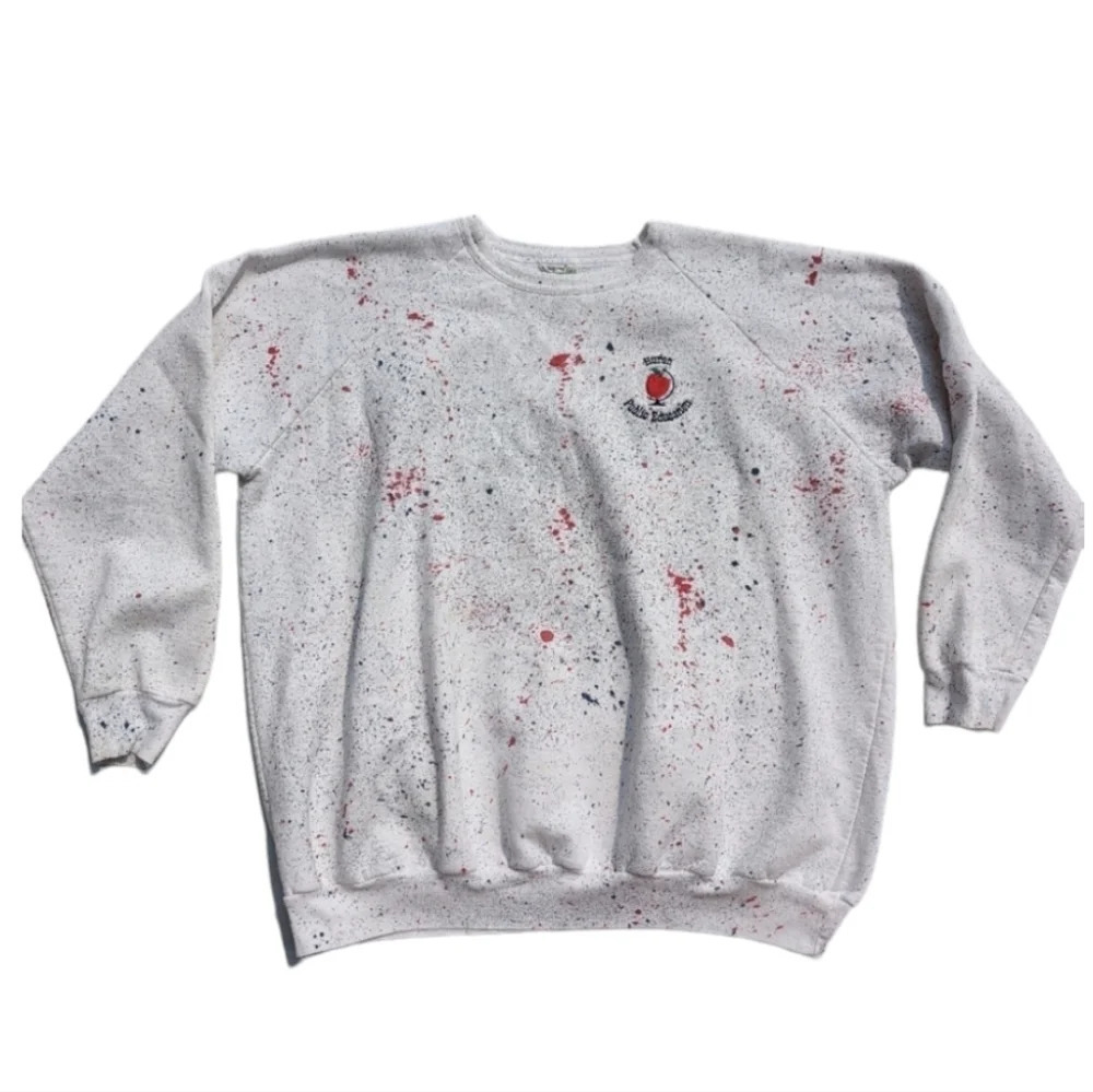 Vintage White Splatter Crewneck Sweatshirt Huron  Public Education Size XL Apple